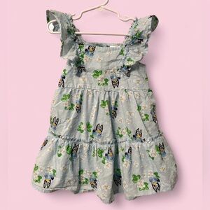 Bluey Toddler Girl Dress 3T Light Blue Swiss Dots Tiered Ruffle Cotton